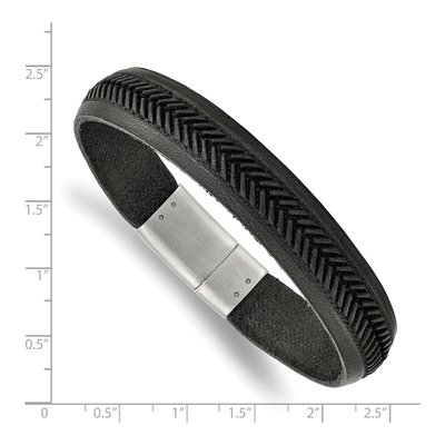 Stainless Steel Black Leather Bracelet – view 4