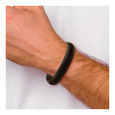 Stainless Steel Black Leather Bracelet – view 5