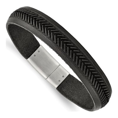 Stainless Steel Black Leather Bracelet