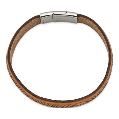 Stainless Steel Tan Leather Bracelet – view 3