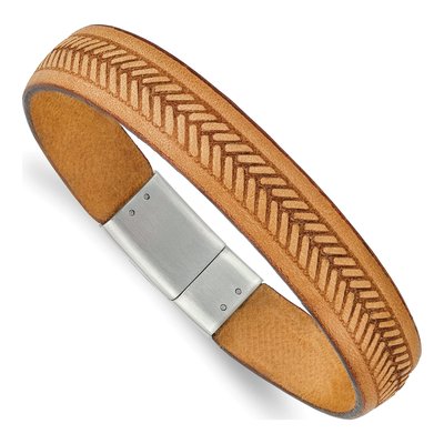 Stainless Steel Tan Leather Bracelet