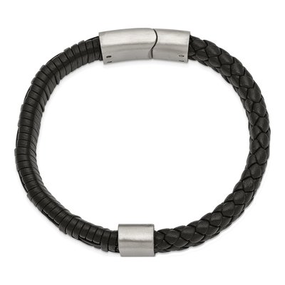 Stainless Steel Black Leather Bracelet – view 2