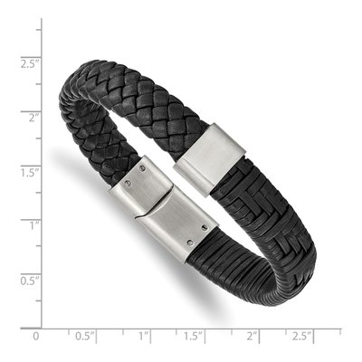 Stainless Steel Black Leather Bracelet – view 3