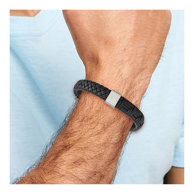 Stainless Steel Black Leather Bracelet – view 4