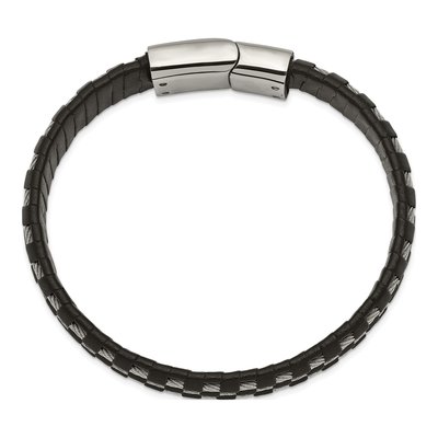 Stainless Steel Black Leather Bracelet – view 3