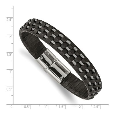 Stainless Steel Black Leather Bracelet – view 4