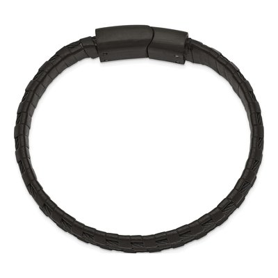 Black Stainless Steel Black Leather Bracelet – view 3
