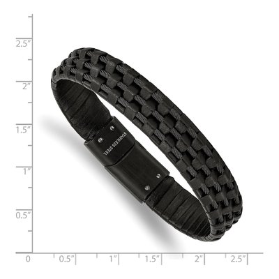 Black Stainless Steel Black Leather Bracelet – view 4