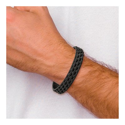 Black Stainless Steel Black Leather Bracelet – view 5