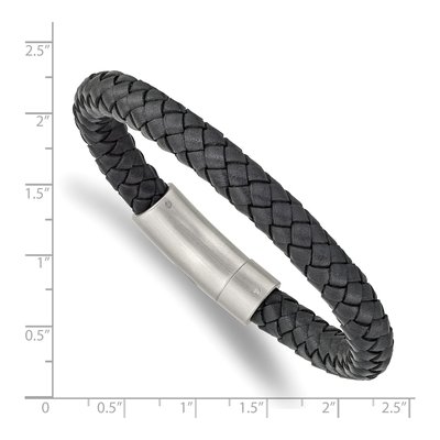 Stainless Steel Grey Leather Bracelet – view 4