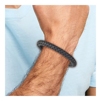 Stainless Steel Grey Leather Bracelet – view 5