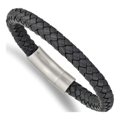 Stainless Steel Grey Leather Bracelet
