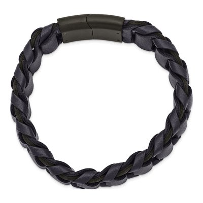 Black Stainless Steel Black Leather Bracelet – view 3