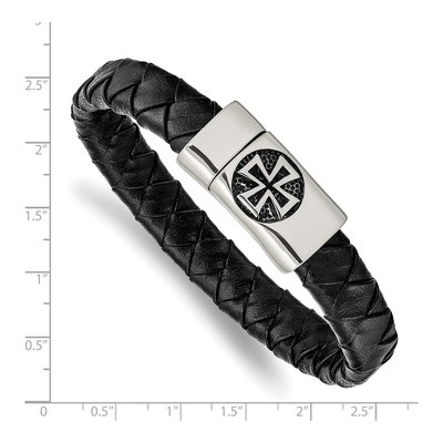 Stainless Steel Cross Leather Bracelet – view 4