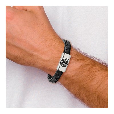 Stainless Steel Cross Leather Bracelet – view 5