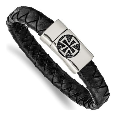 Stainless Steel Cross Leather Bracelet