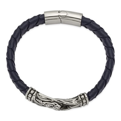 Stainless Steel Blue Leather Bracelet – view 3