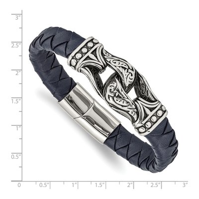 Stainless Steel Blue Leather Bracelet – view 4
