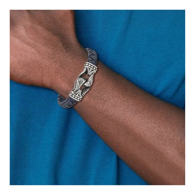 Stainless Steel Blue Leather Bracelet – view 5