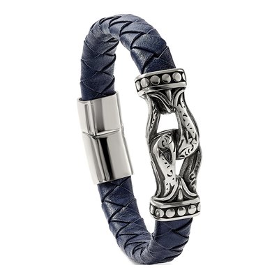Stainless Steel Blue Leather Bracelet – view 6