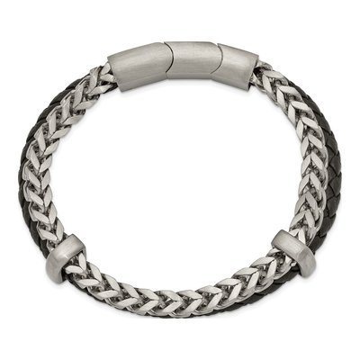 Stainless Steel Leather Curb Bracelet – view 3
