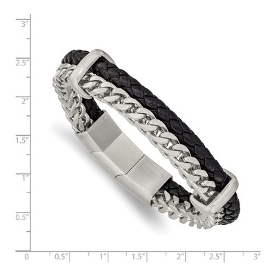 Stainless Steel Leather Curb Bracelet – view 4