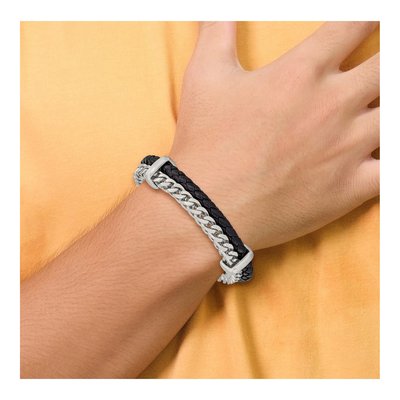 Stainless Steel Leather Curb Bracelet – view 5