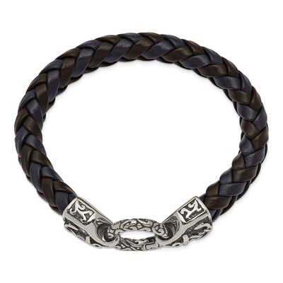 Stainless Steel Black Blue Leather Bracelet – view 3