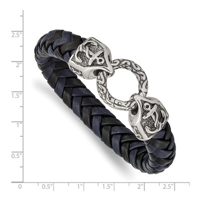 Stainless Steel Black Blue Leather Bracelet – view 4