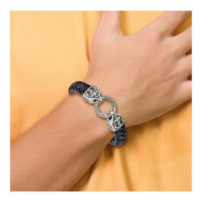 Stainless Steel Black Blue Leather Bracelet – view 5