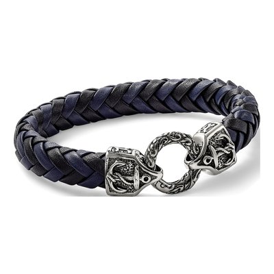 Stainless Steel Black Blue Leather Bracelet – view 6