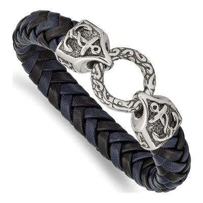 Stainless Steel Black Blue Leather Bracelet