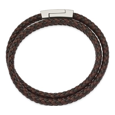 Stainless Steel Braided Leather Wrap Bracelet – view 3