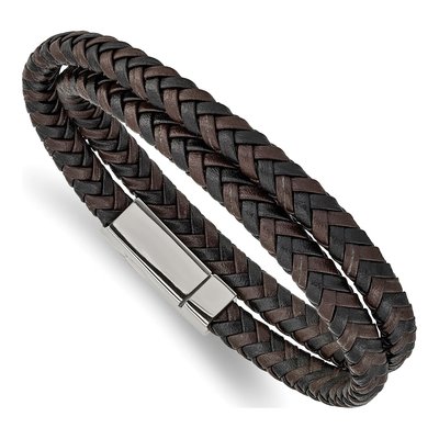 Stainless Steel Braided Leather Wrap Bracelet