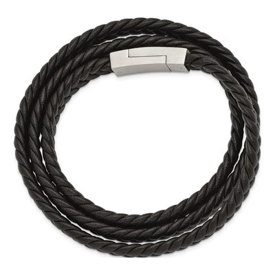 Stainless Steel Braided Leather Wrap Bracelet – view 3