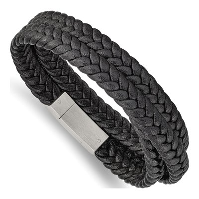 Stainless Steel Braided Leather Wrap Bracelet