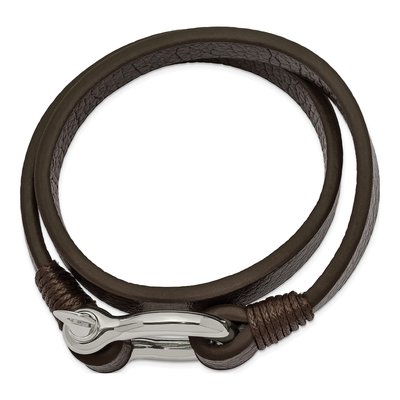 Stainless Steel Brown Leather Wrap Bracelet – view 3