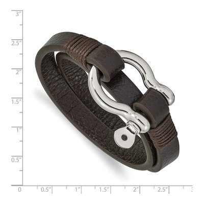 Stainless Steel Brown Leather Wrap Bracelet – view 4