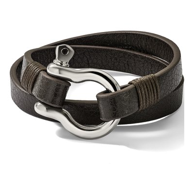 Stainless Steel Brown Leather Wrap Bracelet – view 6