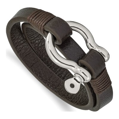 Stainless Steel Brown Leather Wrap Bracelet