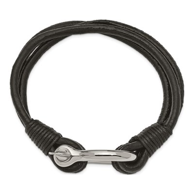Stainless Steel Black Leather Shackle Bracelet – view 3