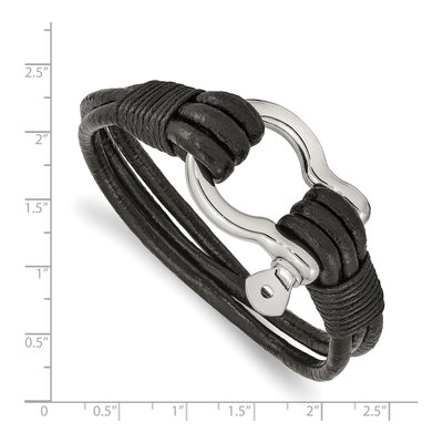 Stainless Steel Black Leather Shackle Bracelet – view 4