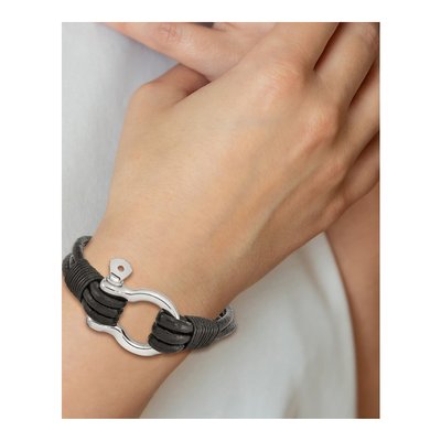 Stainless Steel Black Leather Shackle Bracelet – view 5