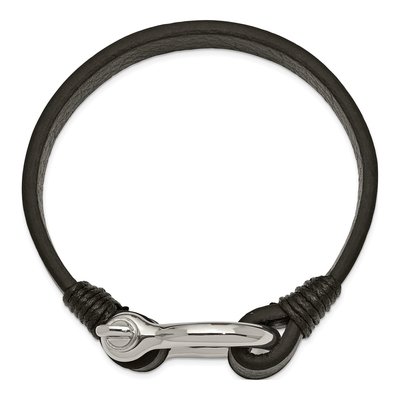 Stainless Steel Black Leather Bracelet – view 3