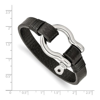 Stainless Steel Black Leather Bracelet – view 4