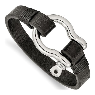 Stainless Steel Black Leather Bracelet