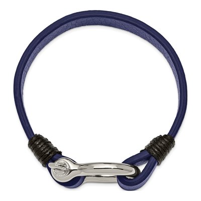 Stainless Steel Black Blue Leather Bracelet – view 2