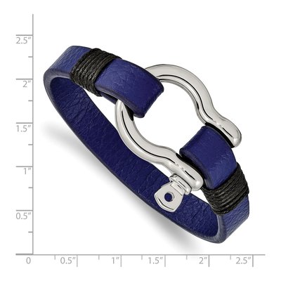 Stainless Steel Black Blue Leather Bracelet – view 3