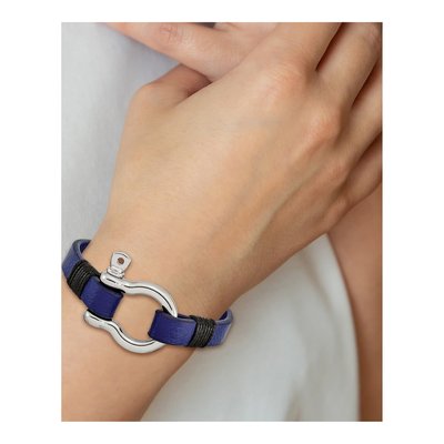 Stainless Steel Black Blue Leather Bracelet – view 4