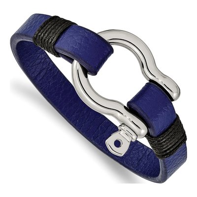 Stainless Steel Black Blue Leather Bracelet